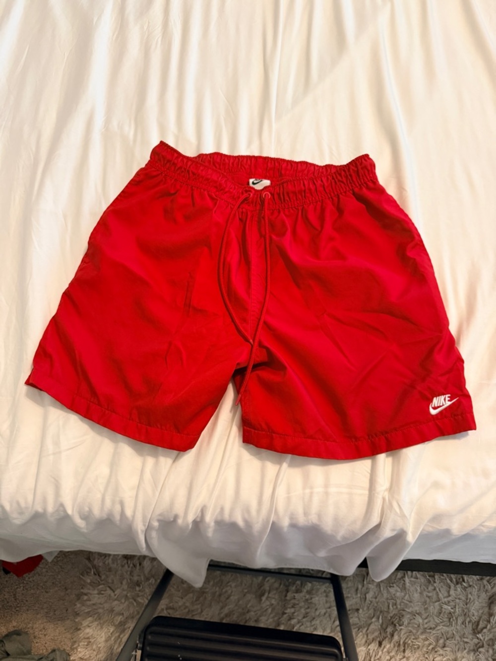 Nike Red Drawstring Athletic Shorts with Swoosh Tag